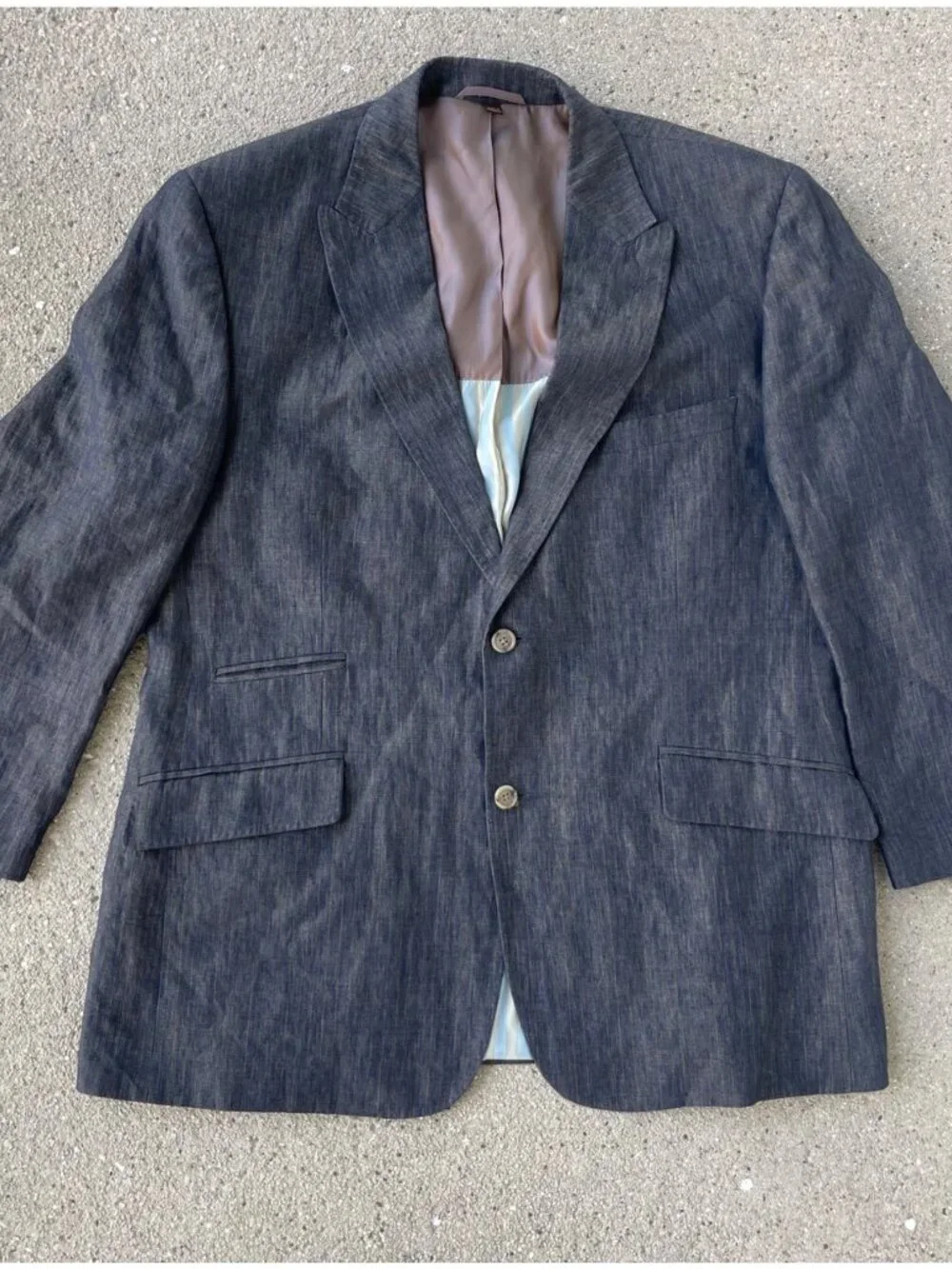 Kroon Sports Coat Blazer 100% Linen Navy Gold Striped Lining Mens 44R Summer